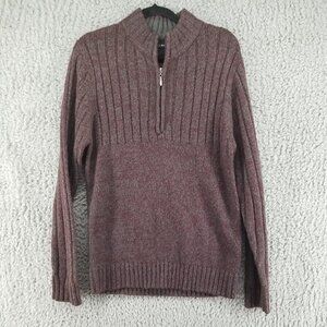 Michael Brandon Sweater Mens Large Burgundy Red 1/4 Zip Knit Pullover Normcore